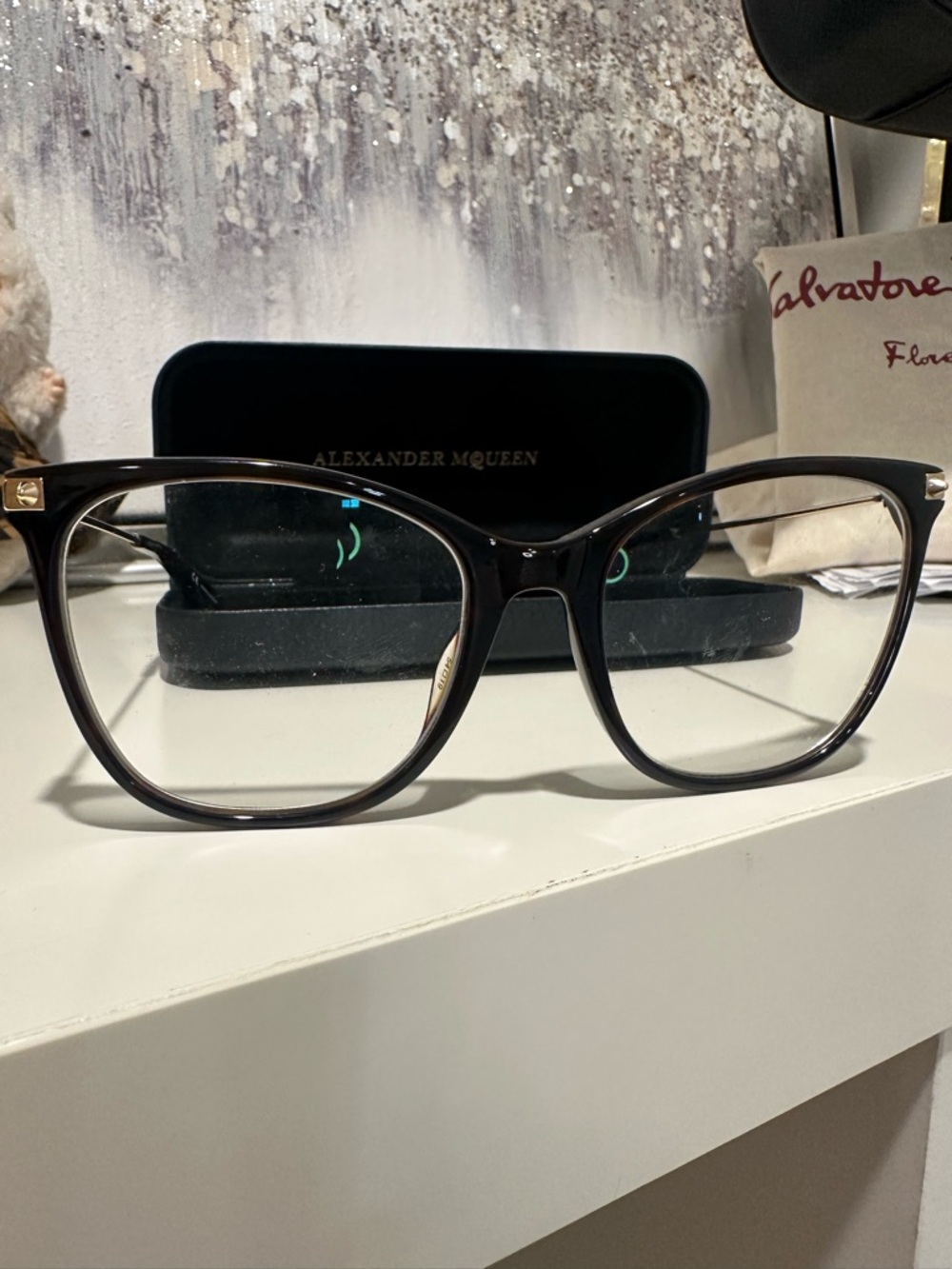 Alexander McQueen rx Black Tortoiseshell Oversized Square Glasses